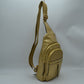 Grained Sling Bag with Perforated Accent and Gold Zippers