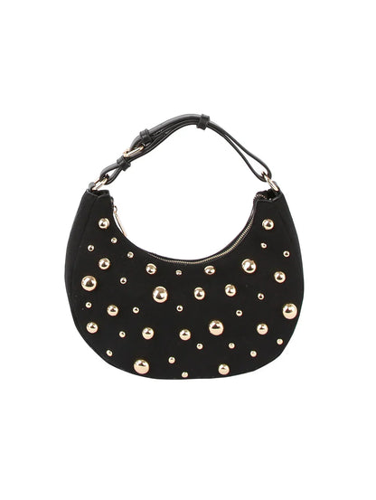 Studded Crescent Shoulder Bag with Adjustable Top Handle