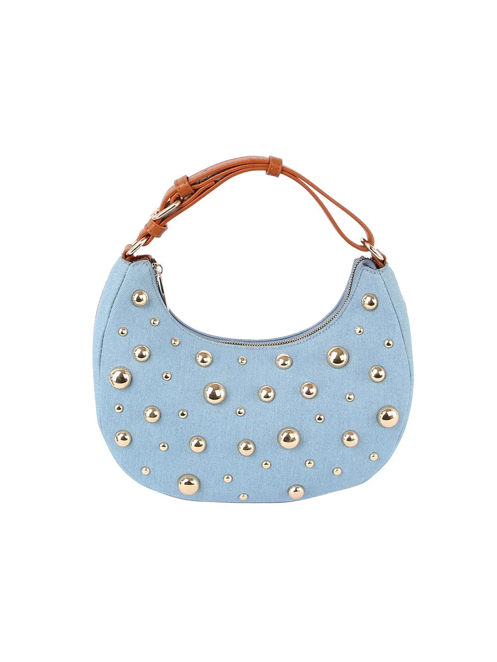 Studded Crescent Shoulder Bag with Adjustable Top Handle
