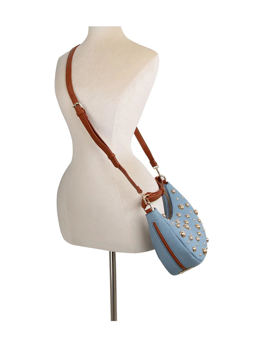 Studded Crescent Shoulder Bag with Adjustable Top Handle