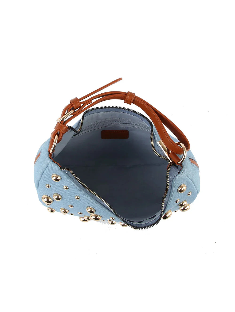 Studded Crescent Shoulder Bag with Adjustable Top Handle