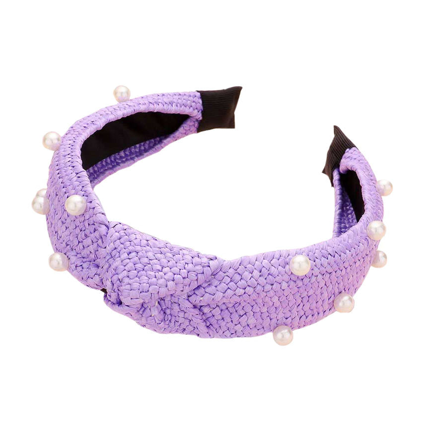 Pearl Embellished Straw Knot Burnout Headband
