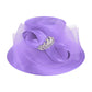 Rhinestone Embellished Feather Accented Mesh Bow Dressy Hat