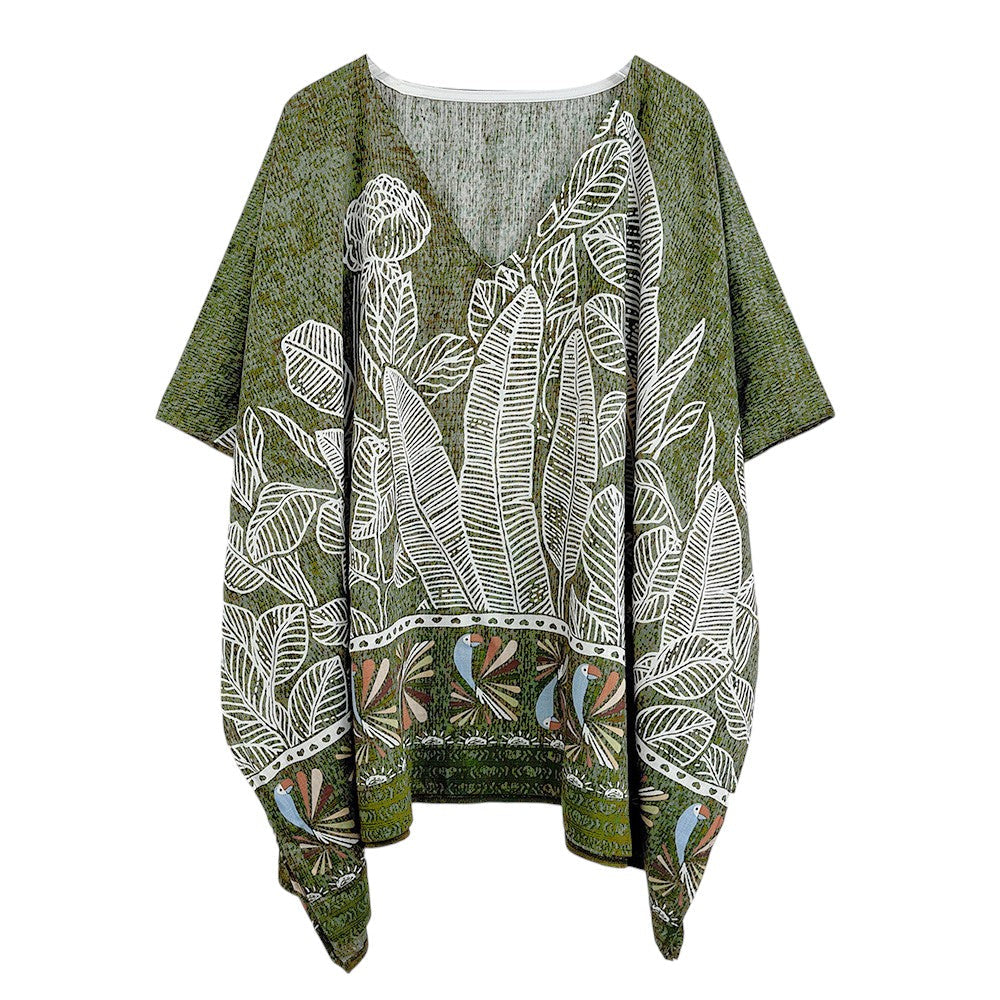Leaf Print Cover Up Poncho
