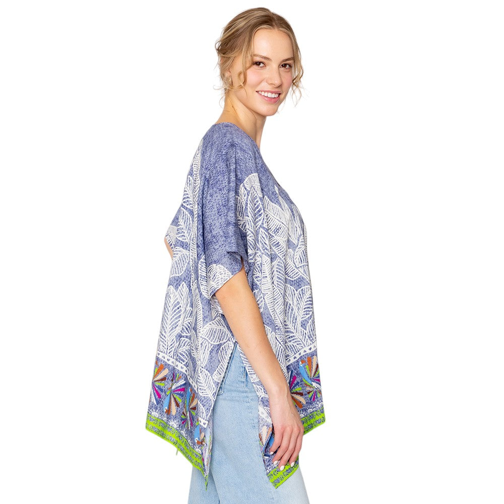 Leaf Print Cover Up Poncho