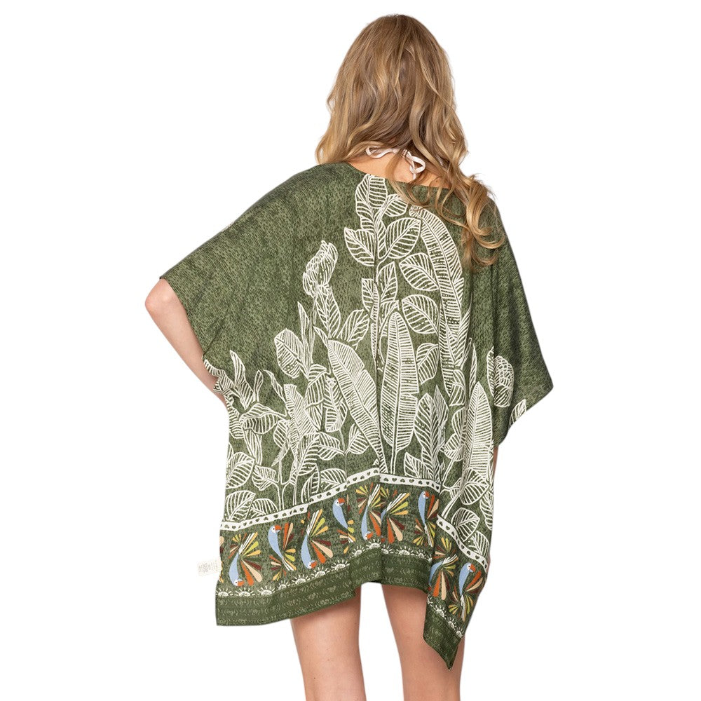 Leaf Print Cover Up Poncho