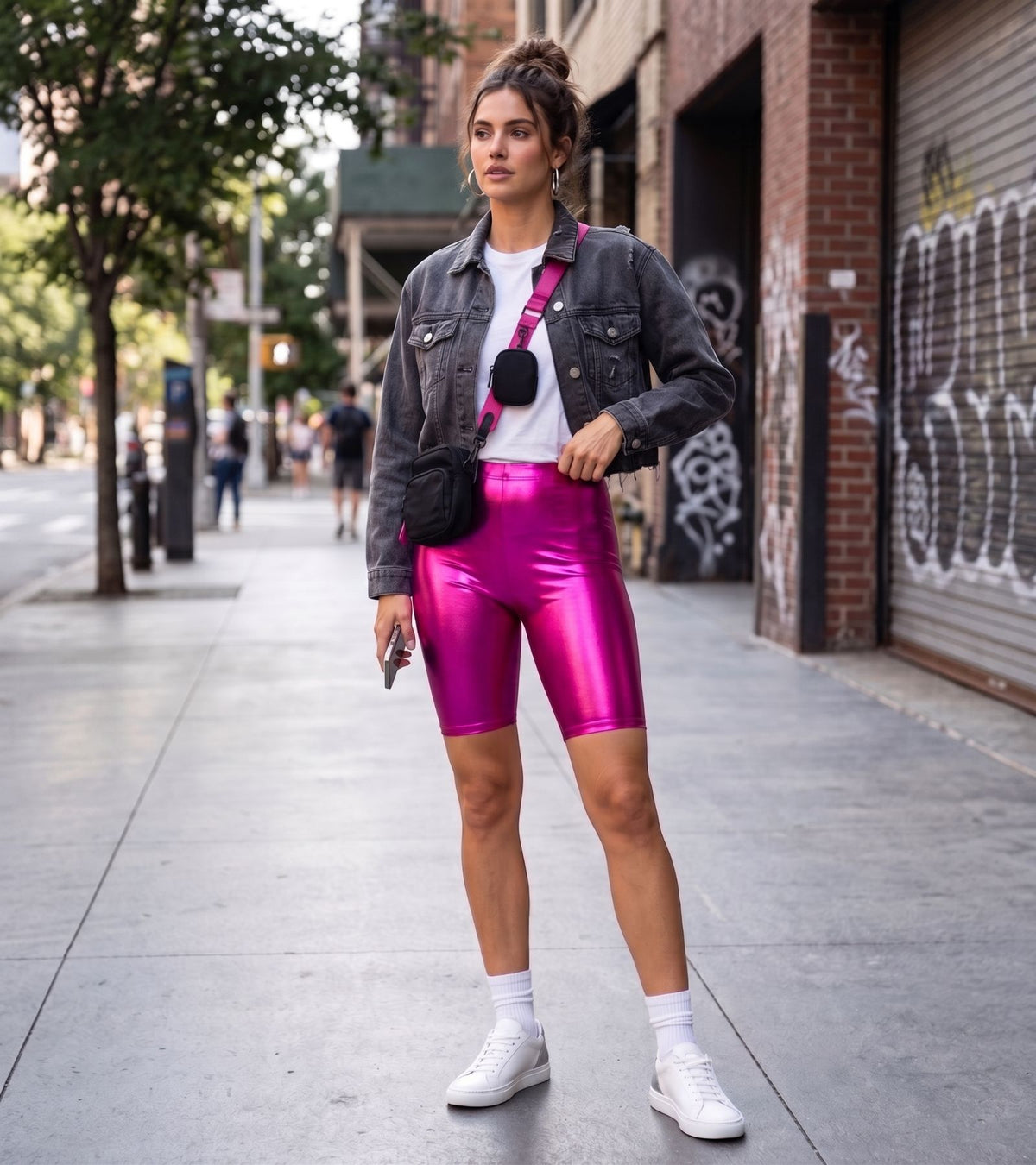 Sakkas Pantalones Cortos de Ciclismo Metálicos Brillantes Elásticos Unisex para Mujer - Hecho en EE. UU.