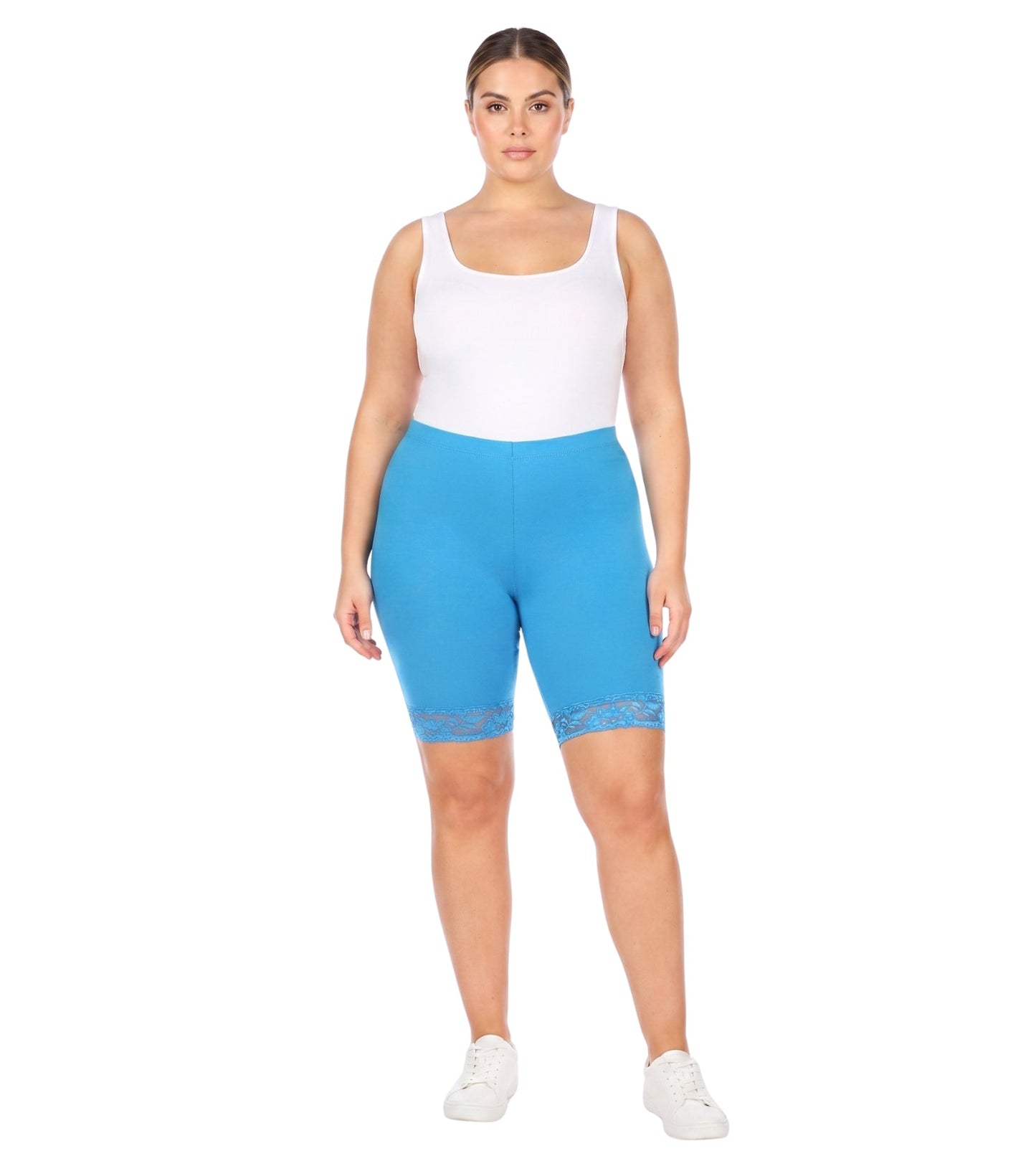 Sakkas Cotton Blend Lace Trim Stretch Bike Shorts - Made in USA