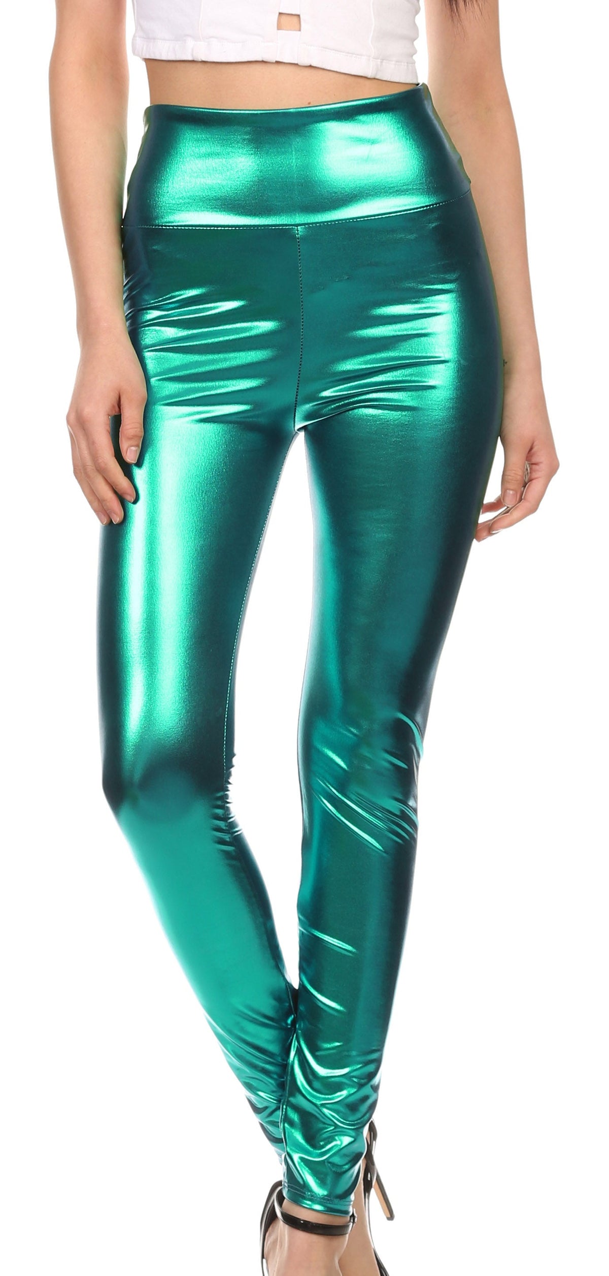 Sakkas Shiny Liquid Metallic High Waist Stretch Leggings - Made in USA