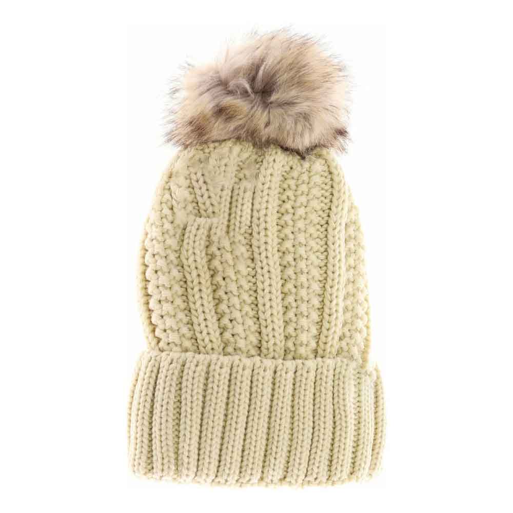 Gorro C.C. con pompón de piel y forro polar
