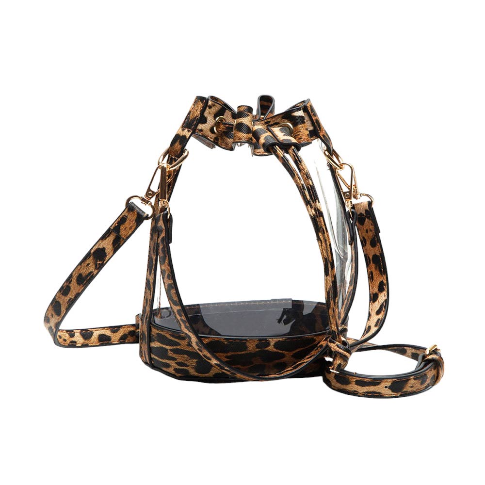 Solid Faux Leather Transparent Bucket Bag