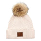 C.C Women's Heather Beanie Hat With Pom And Suede Patch
