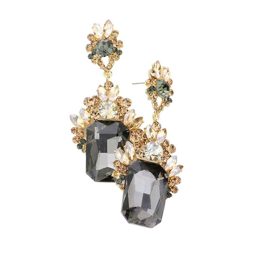 Emerald Cut Stone Accented Evening Earrings