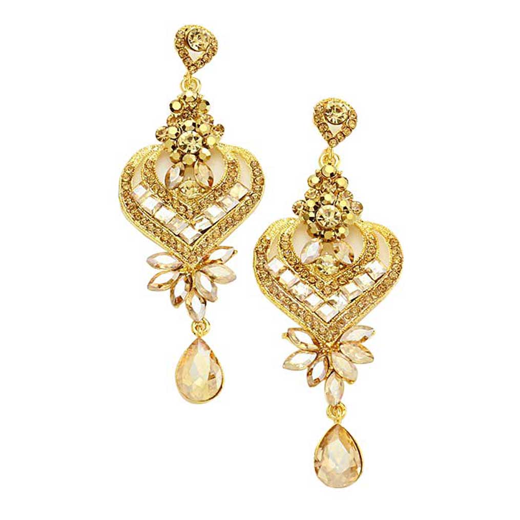 Glass Crystal Heart Teardrop Evening Earrings