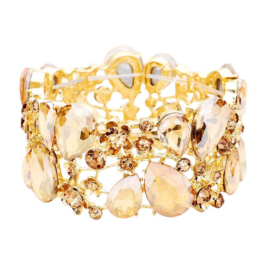 Glass Crystal Teardrop Floral Stretch Evening Bracelet