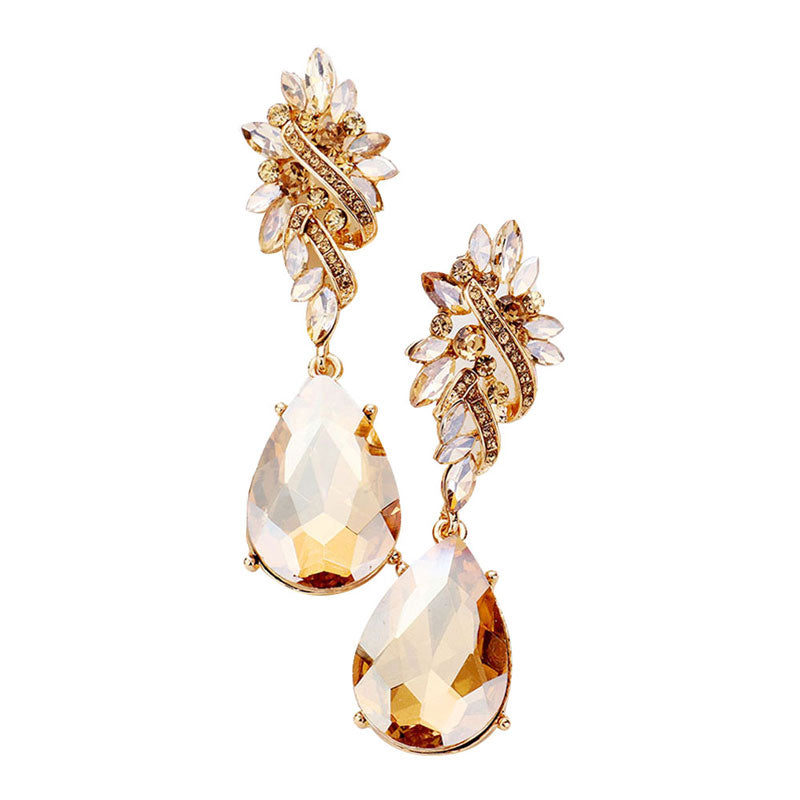 Marquise Stone Cluster Teardrop Dangle Evening Earrings