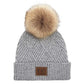 C.C Women's Heather Beanie Hat With Pom And Suede Patch