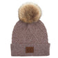 C.C Women's Heather Beanie Hat With Pom And Suede Patch
