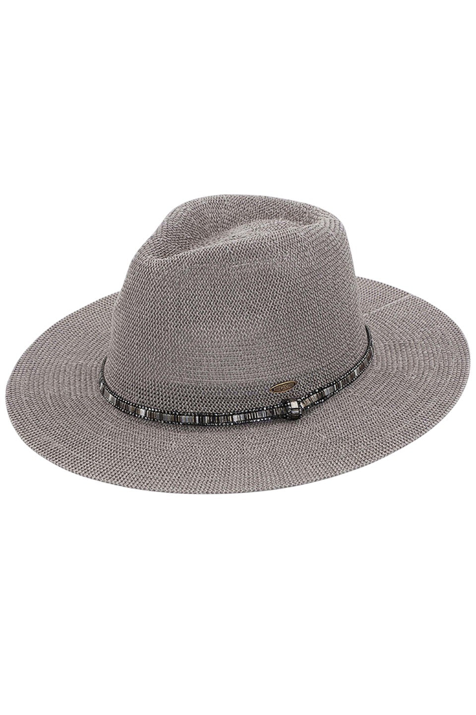 C.C Women's Multi Thread Rhinestone Trim Band Panama Hat