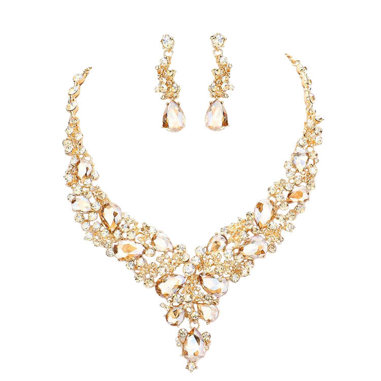 Round Teardrop Stone Accented Evening Necklace