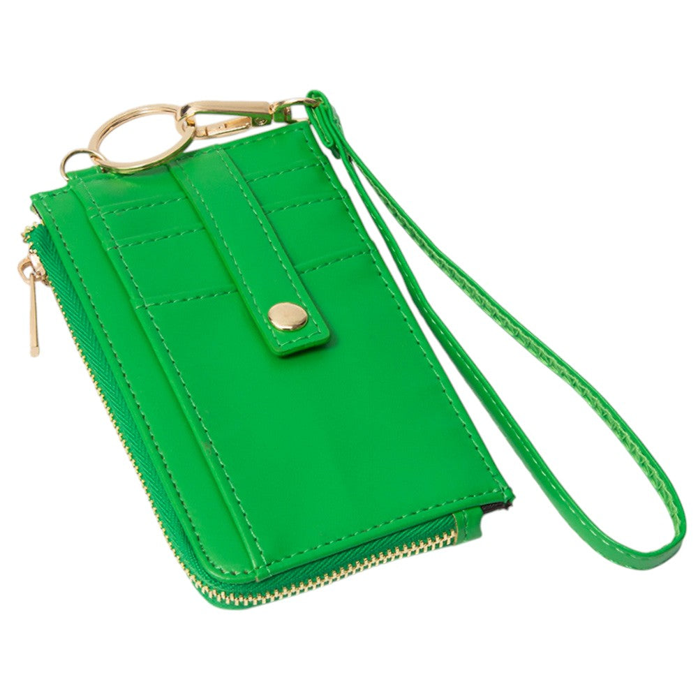 Faux Leather Basket Weave Flat Card Holder Wallet with Wristlet