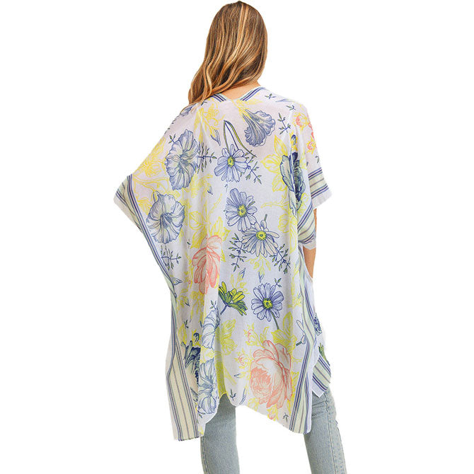 Multi Flower Patterned Cover Up Kimono Poncho