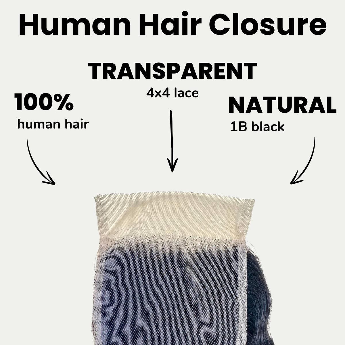 Cierre de cabello humano de encaje transparente 4x4, onda suelta