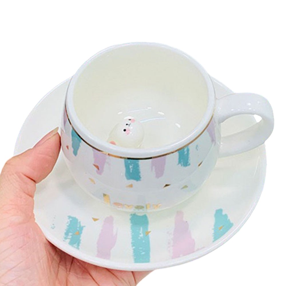 Lovely Message Cute Bunny Ceramic Mug Cup and Saucer Set