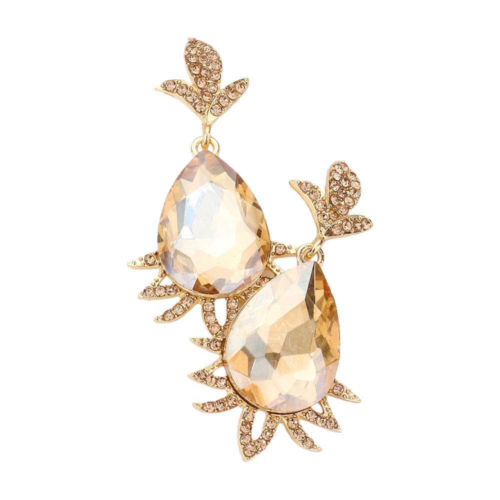Teardrop Stone Accented Dangle Evening Earrings