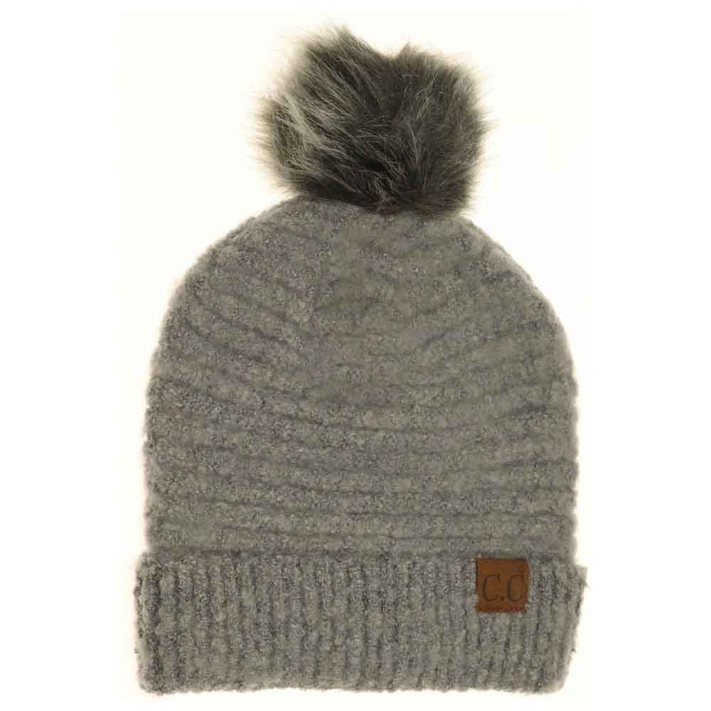 Solid Boucle Knit Pom C.C Beanie