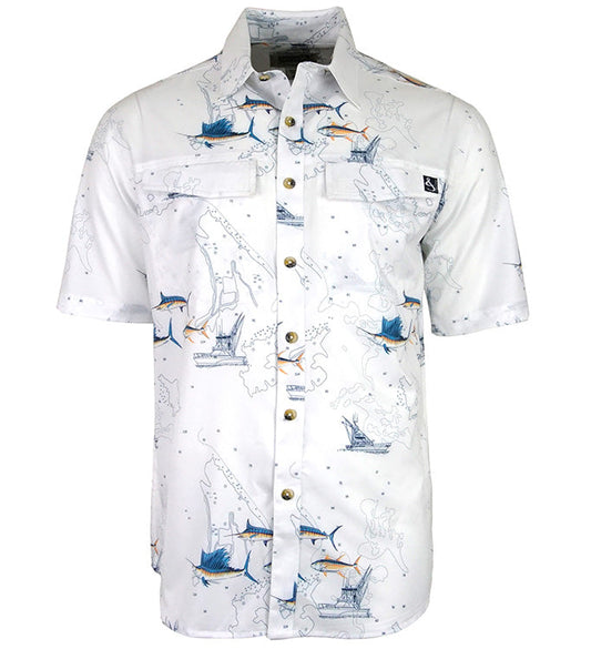 Camisa de pesca ventilada UV con cartas náuticas para hombre