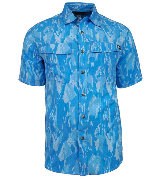 Camisa de pesca ventilada UV de camuflaje geométrico para hombre