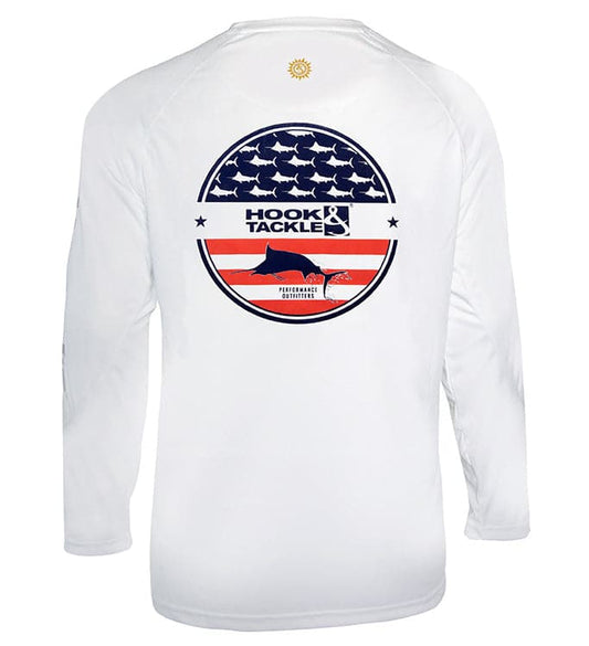 Camiseta de pesca juvenil UV con aletas y rayas (8-20)