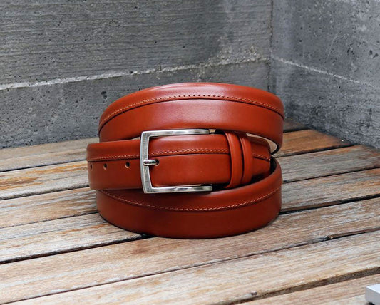 Maurice Stitched Calfskin Belt - Camel