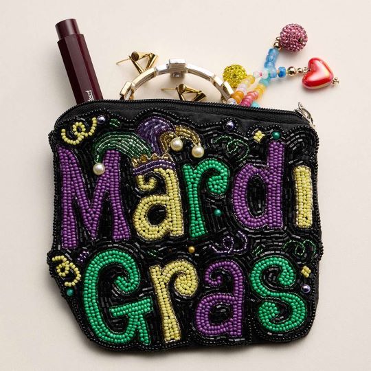 MARDI GRAS Message Seed Beaded Mini Pouch Bag