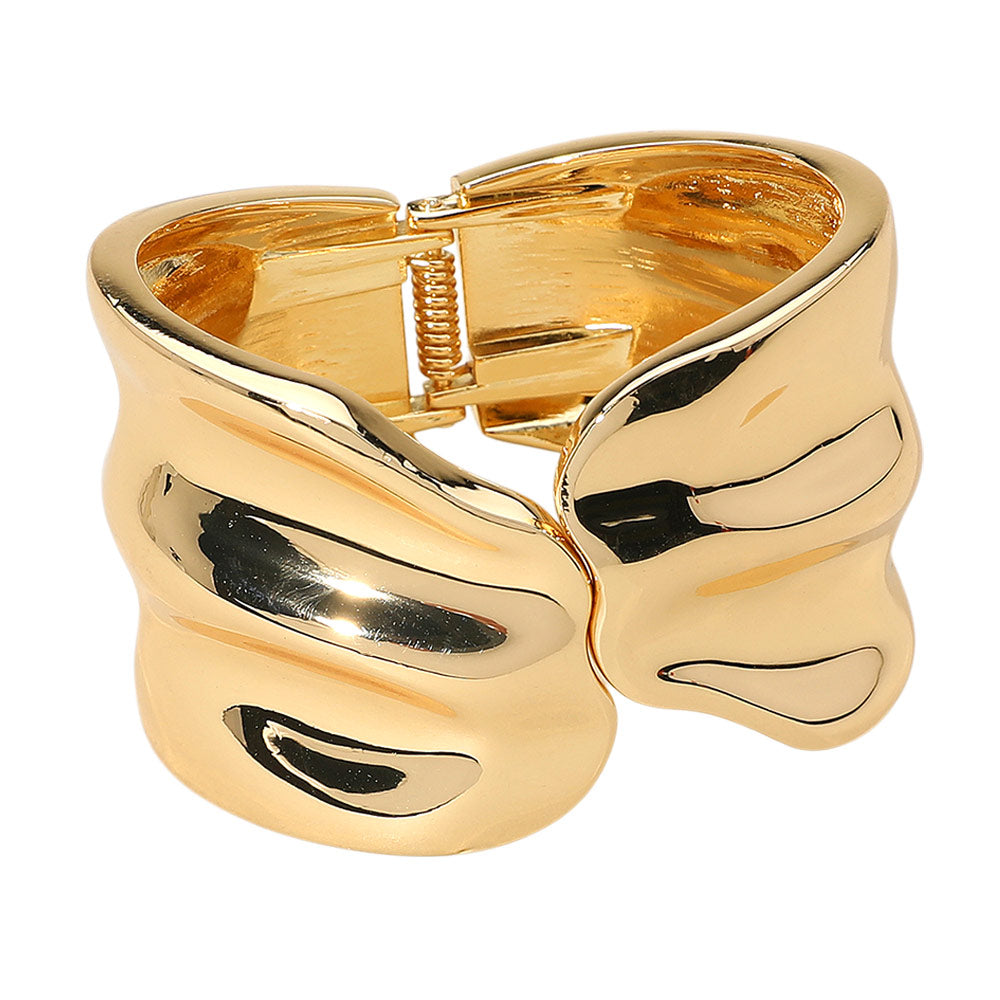 Sculpted Wavy Wide Metal Hinged Bangle Bracelet
