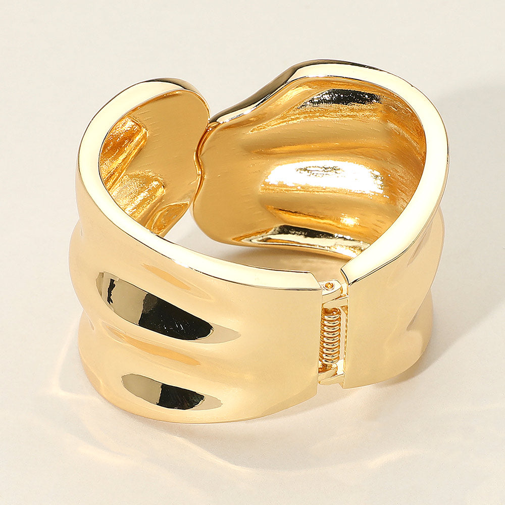Sculpted Wavy Wide Metal Hinged Bangle Bracelet
