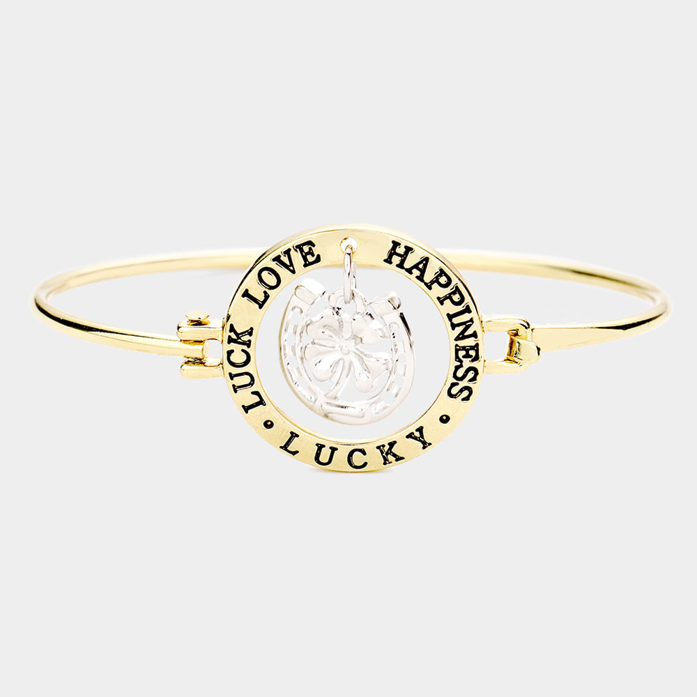 "Luck Love Happiness Lucky" Four Leaf Clover Hook Bracelet