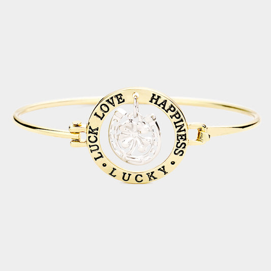 "Suerte Amor Felicidad Afortunado" Pulsera con Gancho Trébol de Cuatro Hojas