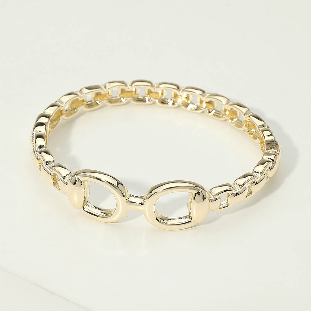 14K Gold Plated Interlocking Center Hinged Bangle Bracelet