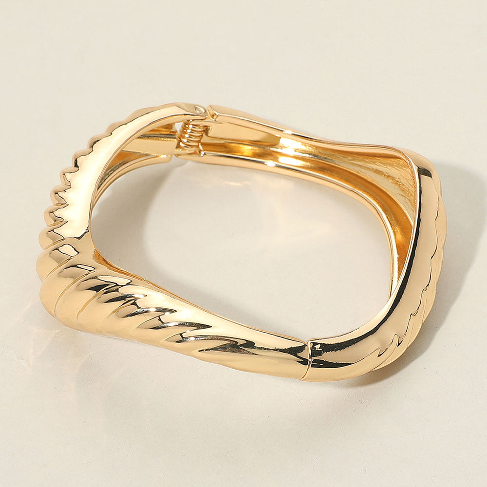 Textured Metal Sculptural Hinged Bangle Bracelet