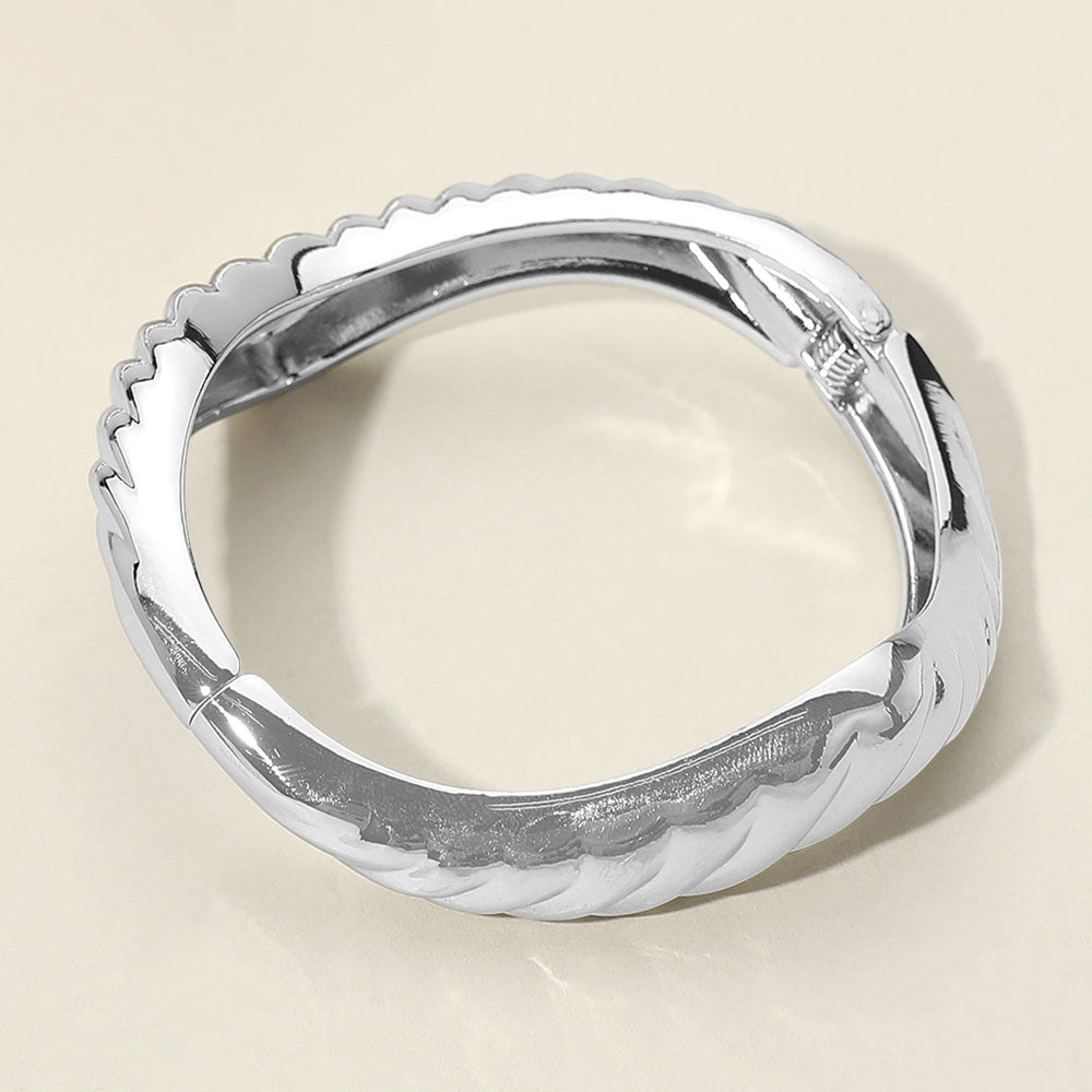 Textured Metal Sculptural Hinged Bangle Bracelet