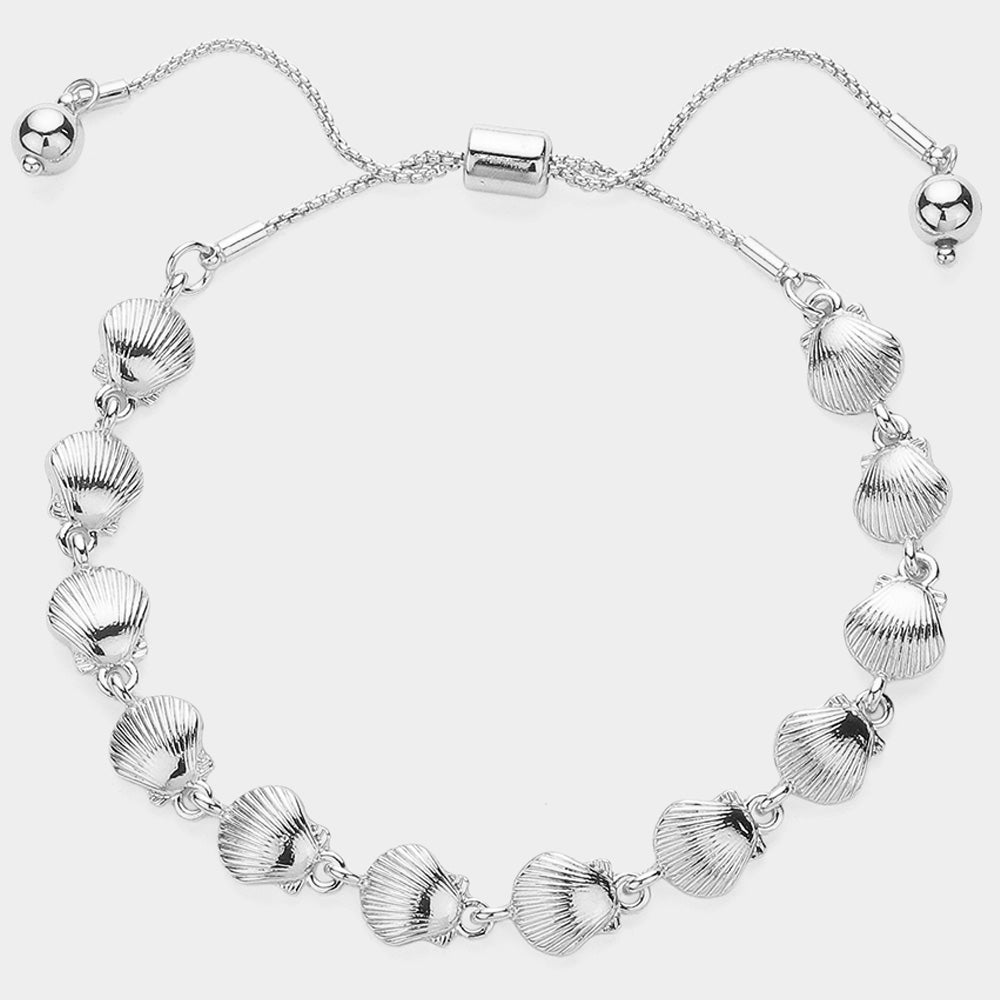 Textured Metal Shell Link Adjustable Pull Tie Bracelet