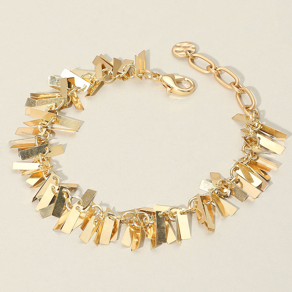 Metal Rectangular Plate Embellished Chain Bracelet
