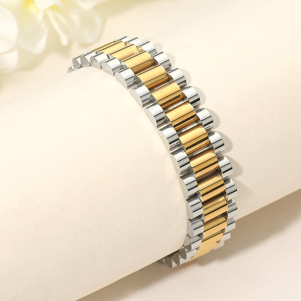 Gold Dipped Stainless Steel President Jubilee Style Link Chain Bracelet