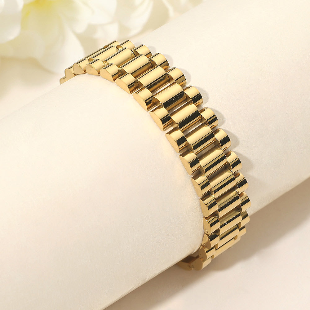 Gold Dipped Stainless Steel President Jubilee Style Link Chain Bracelet