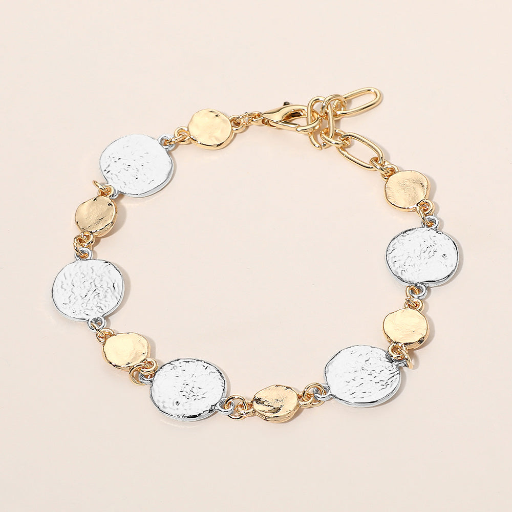 Textured Metal Disc Link Bracelet