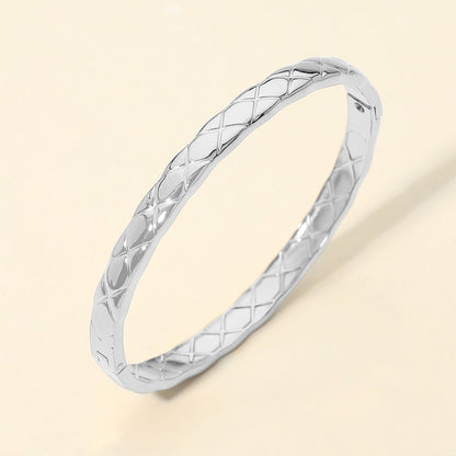 Stainless Steel Crisscross Textured Hinged Bangle Bracelet
