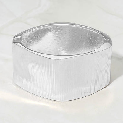 Bold Ribbed Metal Hinged Bangle Bracelet