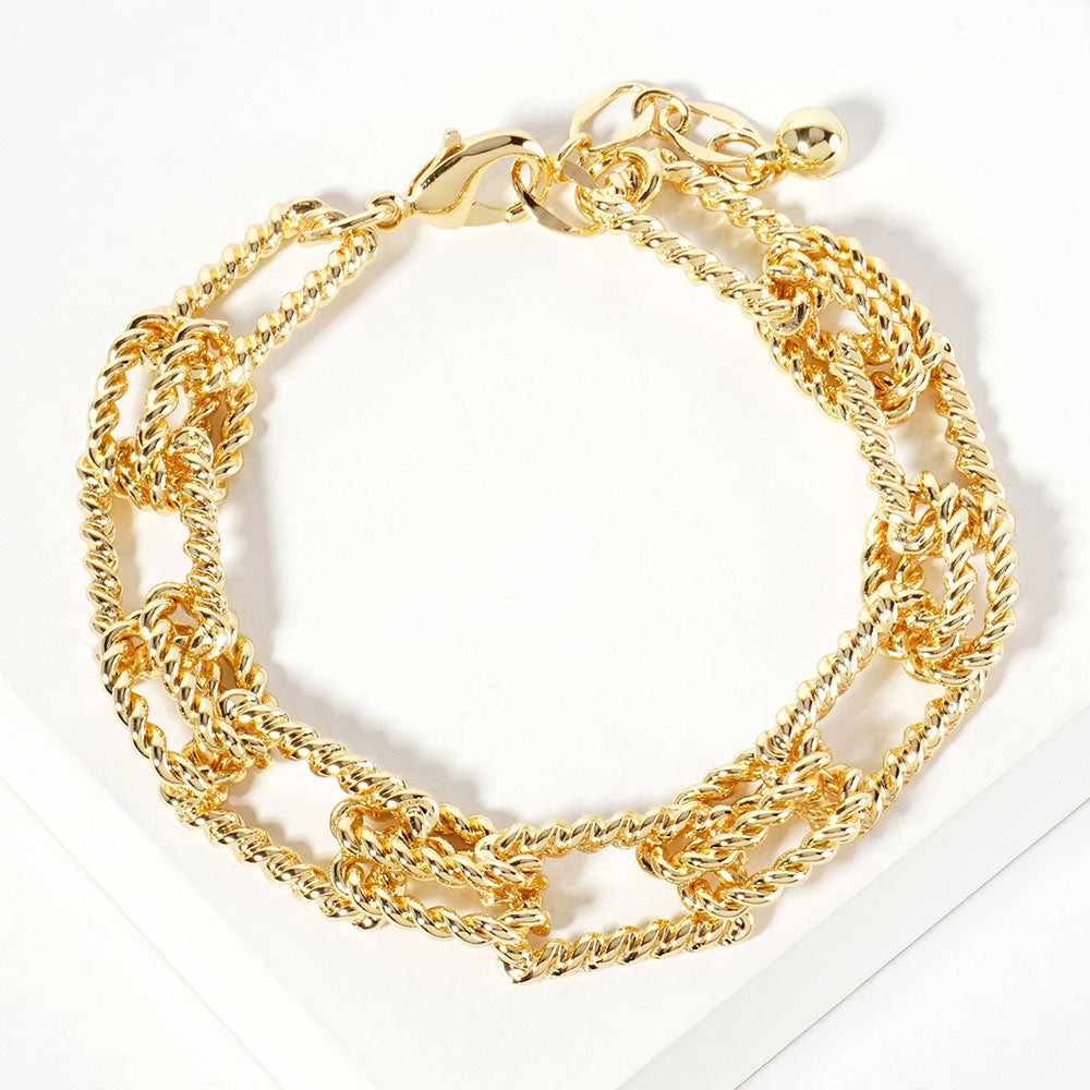 Gold Dipped Textured Square Rope Link Chain Bracelet